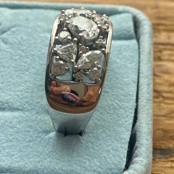 Vintage Epiphany Cubic Zirconia Sterling Silver Inlay Band Ring Size 10.5